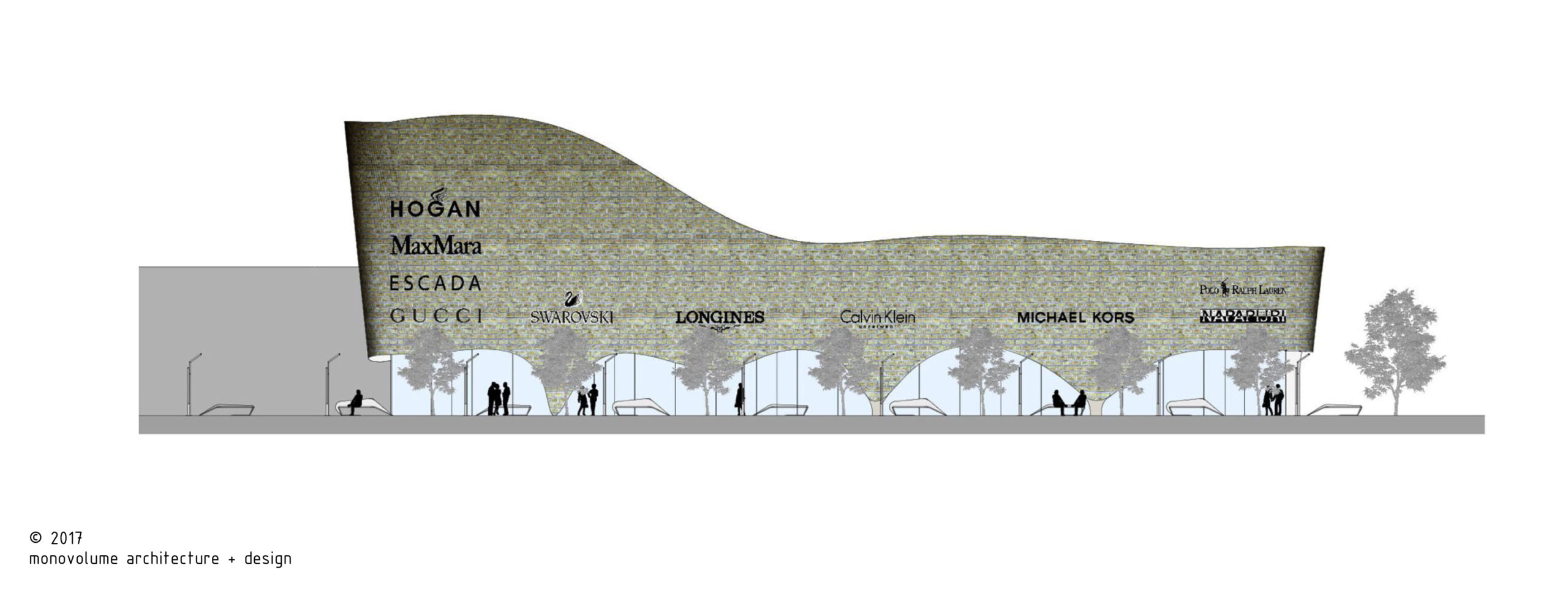 Outlet City Metzingen; Metzingen; Gemania; Outlet archiettura; Negozi; Retails; Rendering architettura; Hugo Boss; monovolume architecture + design; architettura Alto Adige; architettura moderna; monovolume architetti; concorso architettura