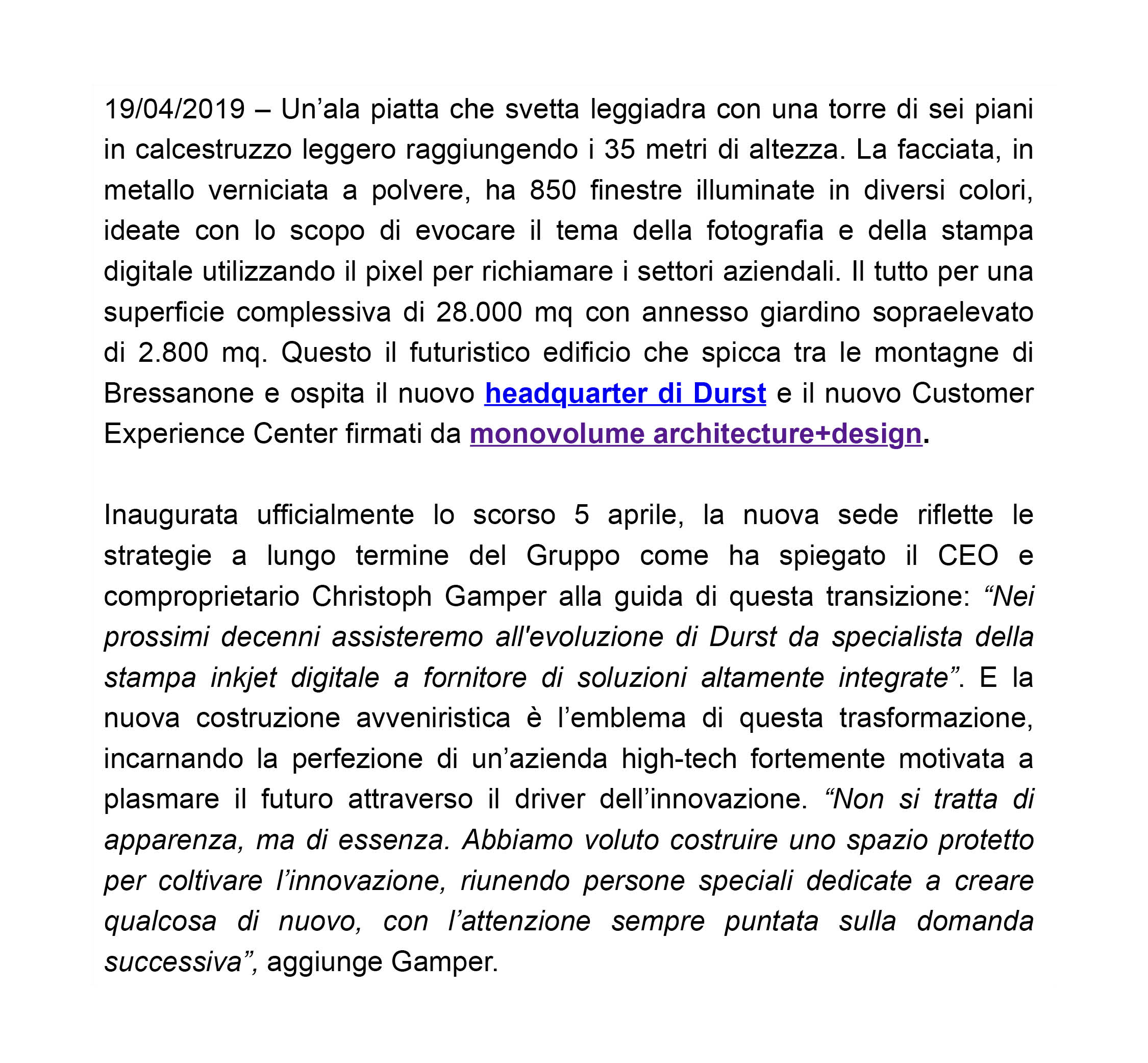 News, Press, pubblicazione, articolo online, editoriale, architettura online, articolo online, abbonamento digitale, riviste architettura contemporanea, pubblicazione di architettura; studio monovolume architecture + design; monovolume Bolzano; architettura Alto Adige; studio architettura bolzano; monovolume architetti