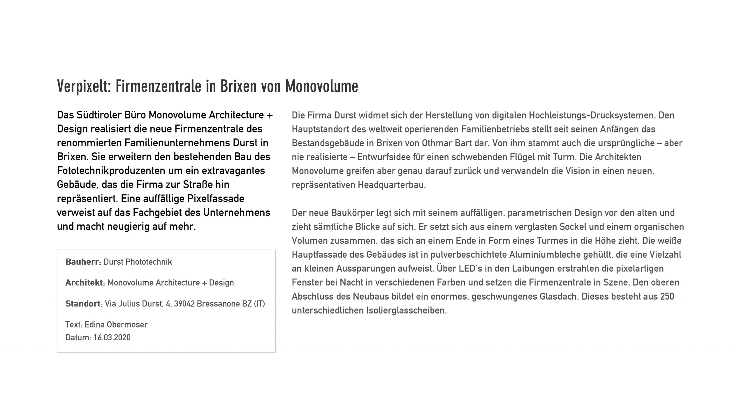 News, Presse, Artikel, Architektur Publikation; Presse; studio monovolume architecture + design; monovolume Bozen; Architektur Südtirol; studio architecture bozen; monovolume Architekten