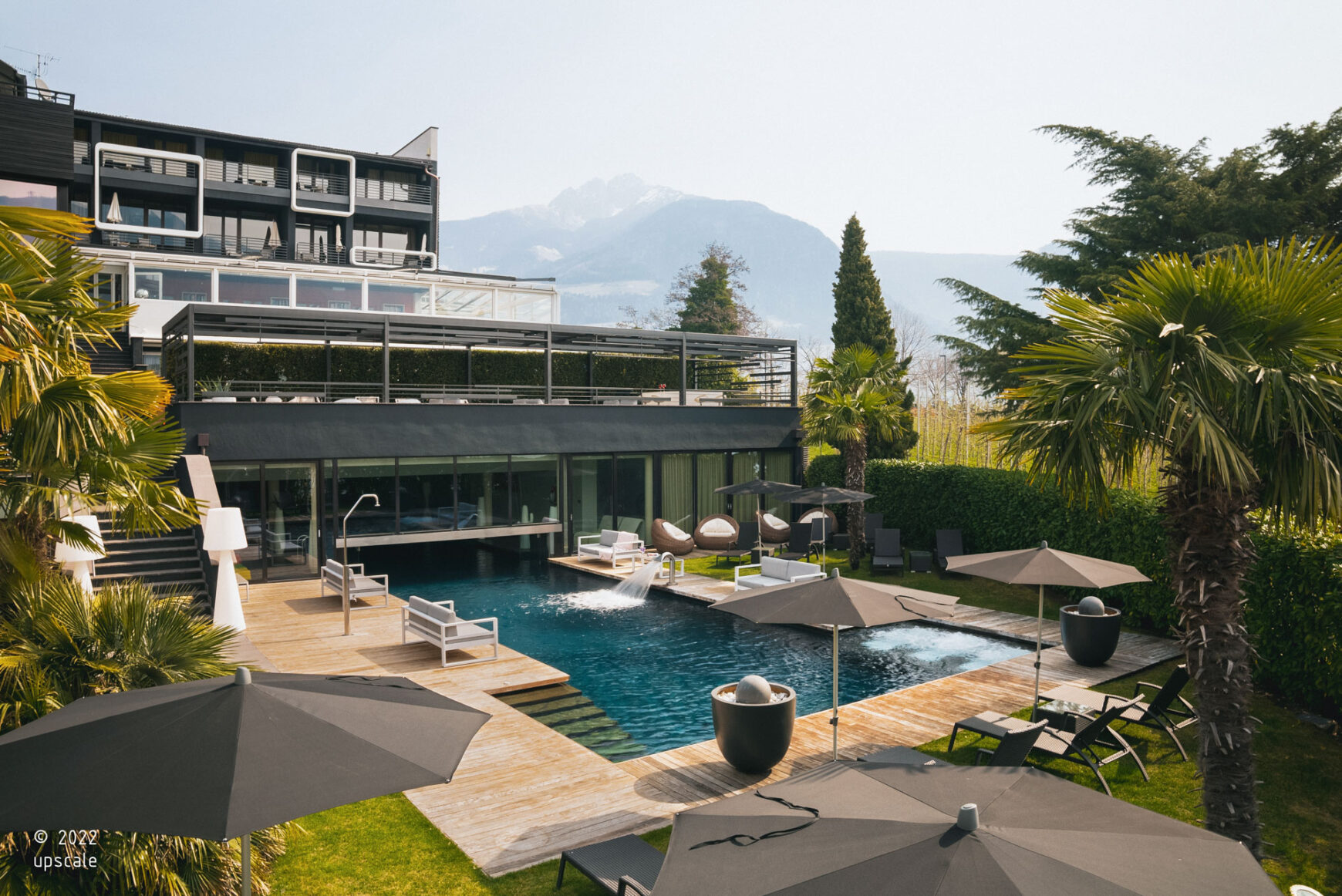 Hotel Gartner; Tirolo; Vacanze in Alto Adige; Wellness; Terrazza coperta, Spa in Alto Adige; Fintess in Alto Adige; ; vacanza a merano e dintorni; spa alto adige; Val venosta, spa; snowroom; relax; vacanze; piscina; Technoalpin, neve; monovolume architecture + design; architettura Alto Adige; architettura moderna; monovolume architetti