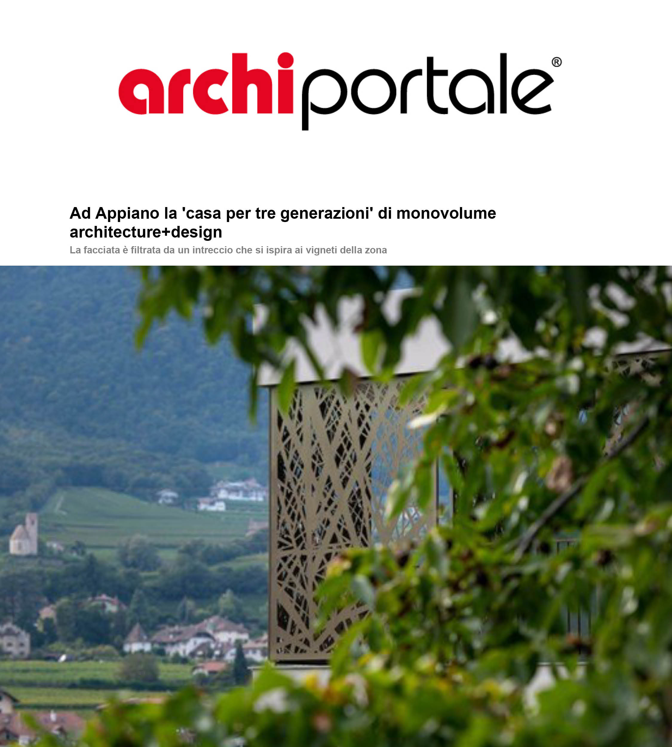 News, Press, publication, online article, editorial, online architecture, digital subscription, contemporary architecture magazines, architecture publication; studio monovolume architecture + design; monovolume Bolzano; architecture South Tyrol; studio architecture bolzano; monovolume architects