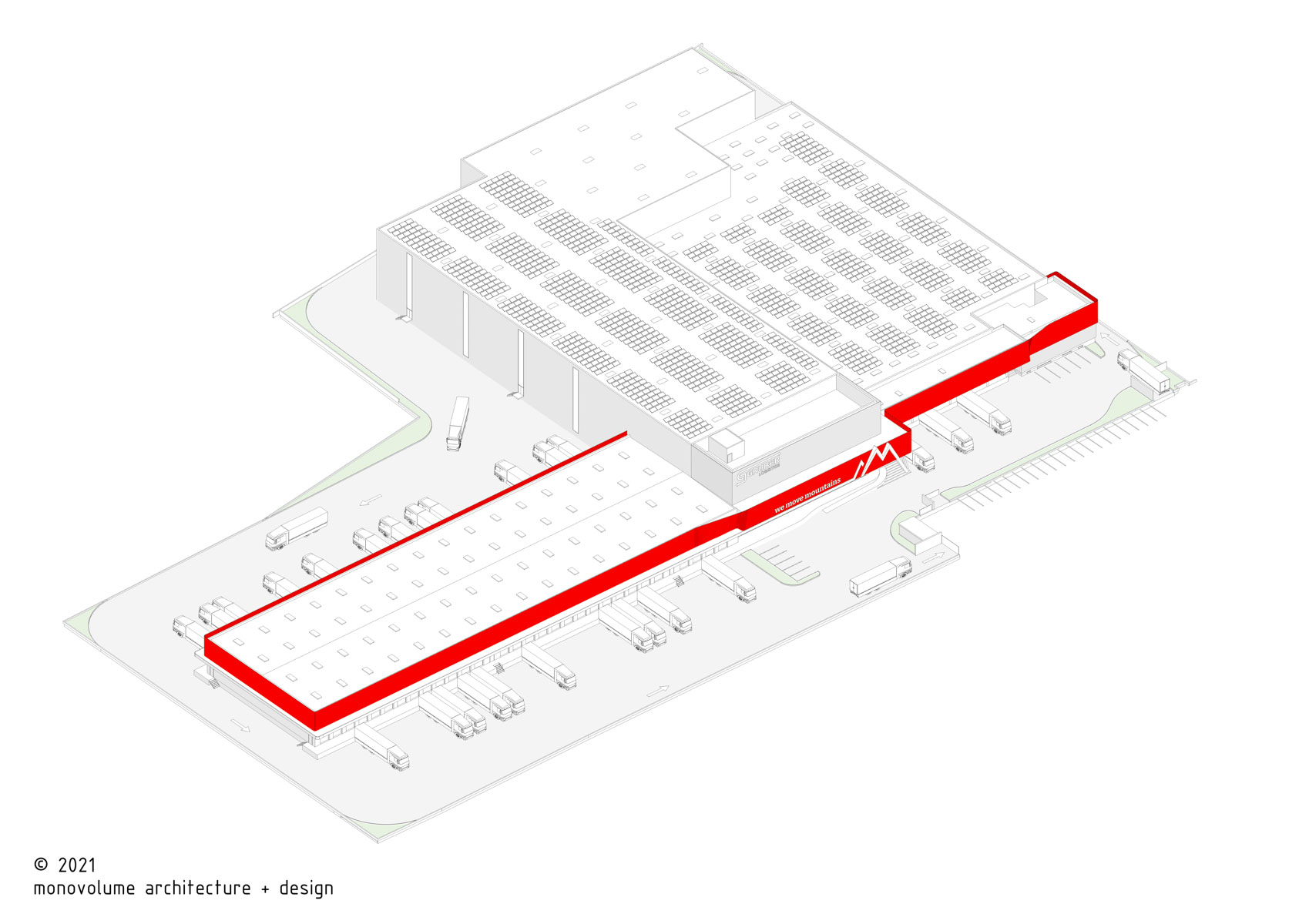 Gruber Logistics; Verona; Sede Aziendale; Headquarters; Uffici; Trasporti; trasporti internazionali; Terrazza; Magazzino; monovolume architecture + design; architettura Alto Adige; architettura moderna; monovolume architetti