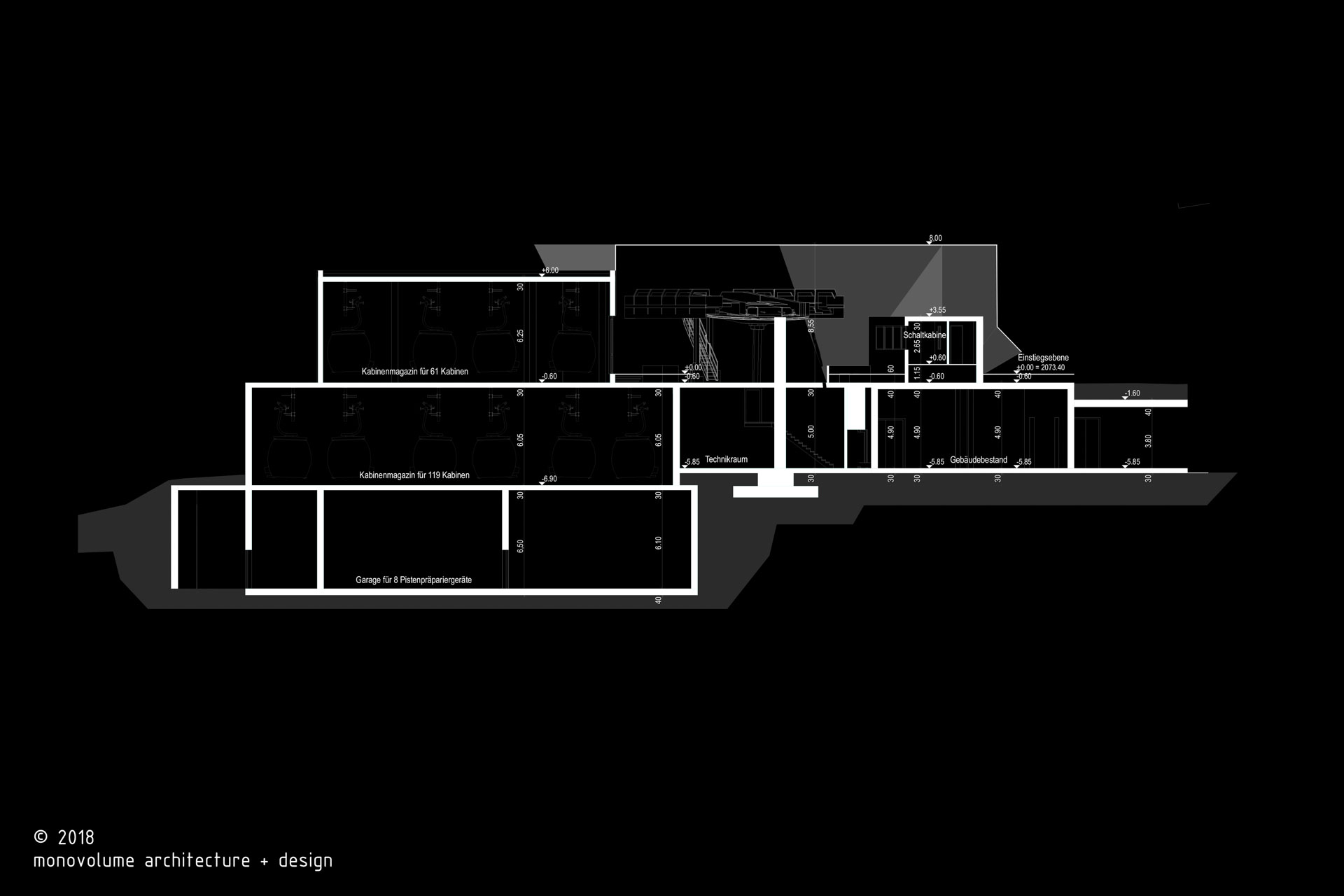 Funicolare Valdaora; Bolzano; Montagna; Infrastruttura montana; Trasporto persone; Impianti sciistici; Rendering architettura; monovolume architecture + design; architettura Alto Adige; architettura moderna; monovolume architetti; concorso architettura