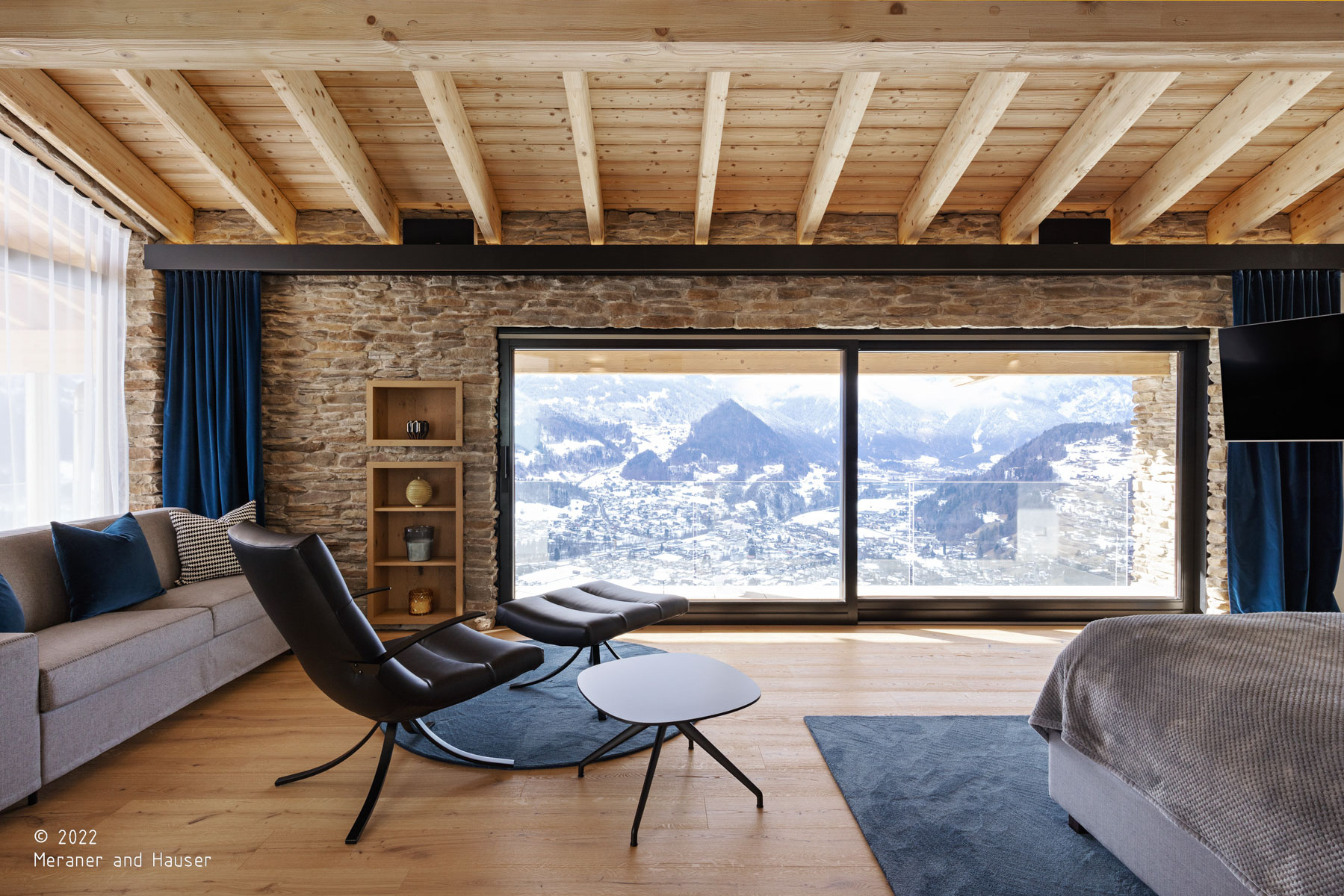 Chalet D; Austria; alpine chalet; relaxation; blue design; spa design; indoor swimming pool; modern architecture; studio monovolume architecture + design; monovolume Bolzano; architecture South Tyrol; architecture studio Bolzano; monovolume architects